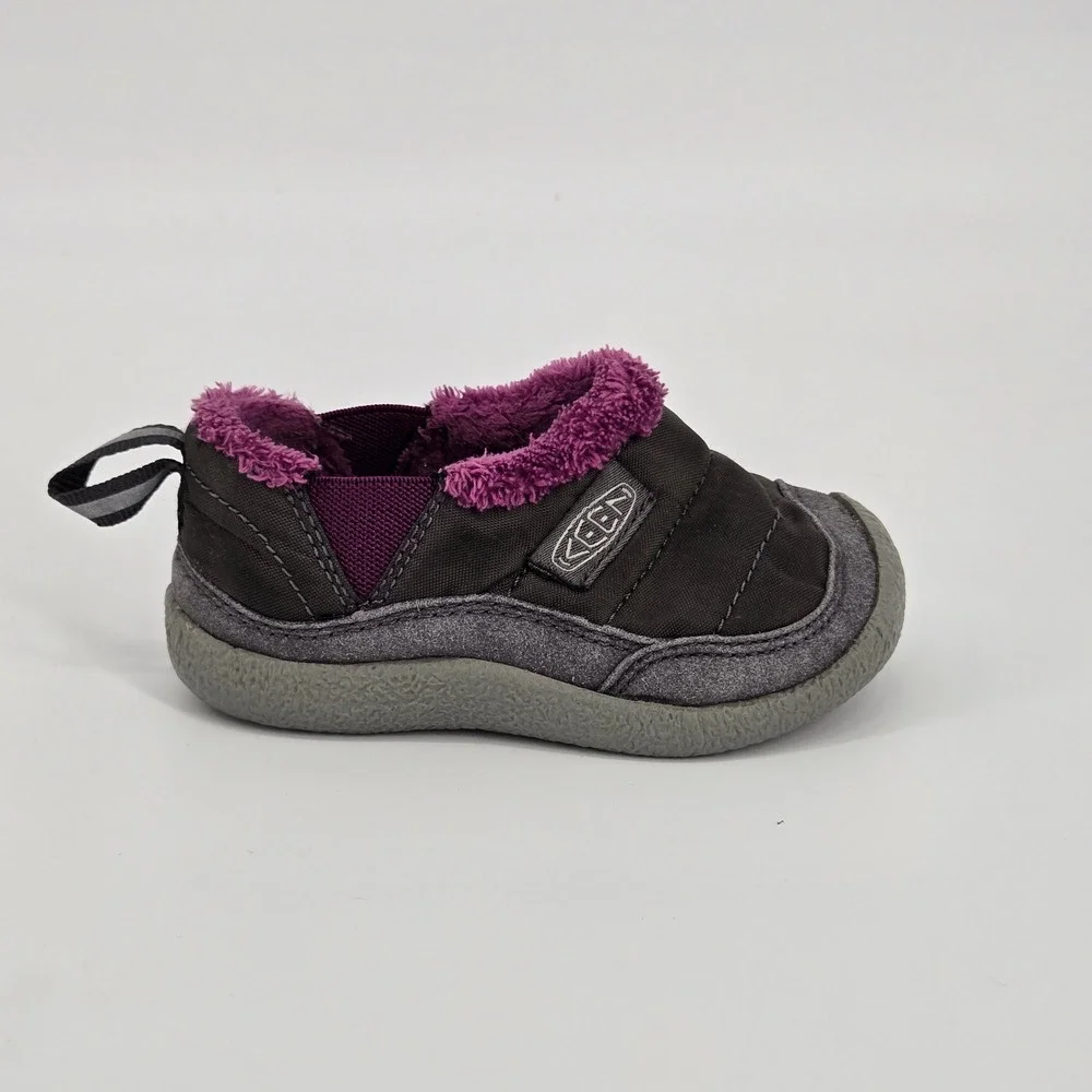 KEEN Howser II Tots SZ 5 Steel Grey Wood Violet Quilted Fleece Slippers Wide Toe
